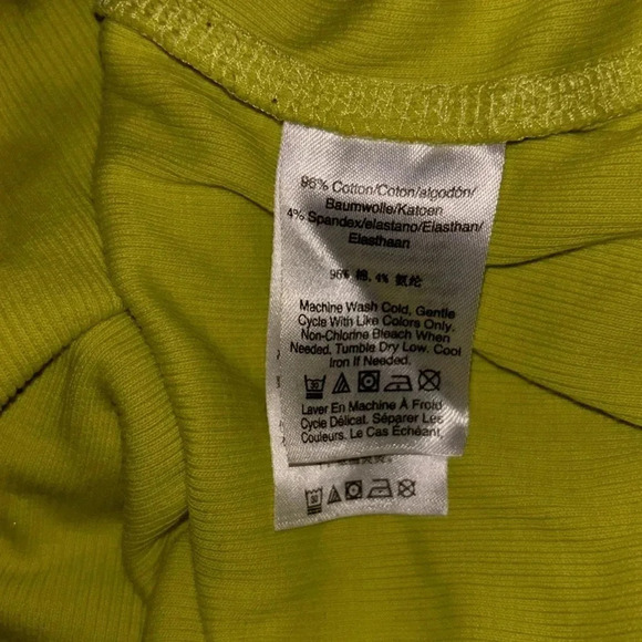 DKNY jeans Neon Lemon green long sleeve knit V-neck top Sz L - Picture 6 of 12